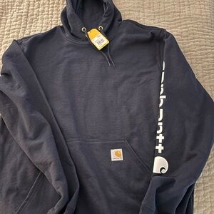 Carhartt Men's Dark Blue Hoodie with White Accents